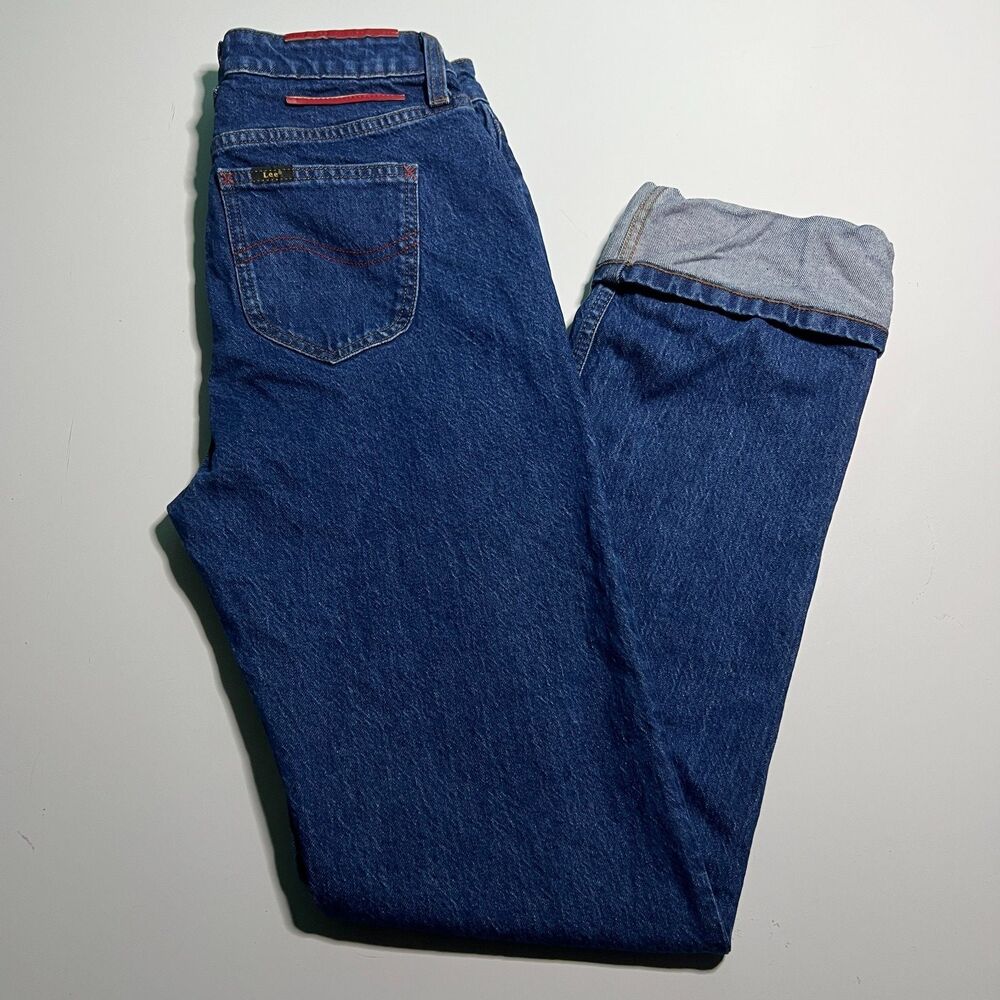 Y2K Lee Kacey Jeans Women Dark Rinse Star Pocket Lining Red Stitch Straight 28X3